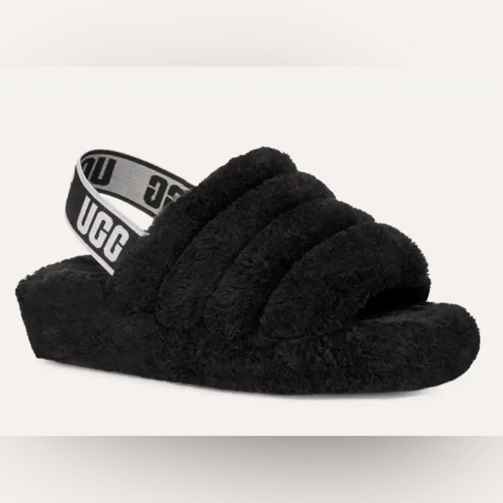 •UGG•BLACK K FLUFF YEAH SLIDE SIZE US-6/EU-38 W/ORIGINAL BOX EUC